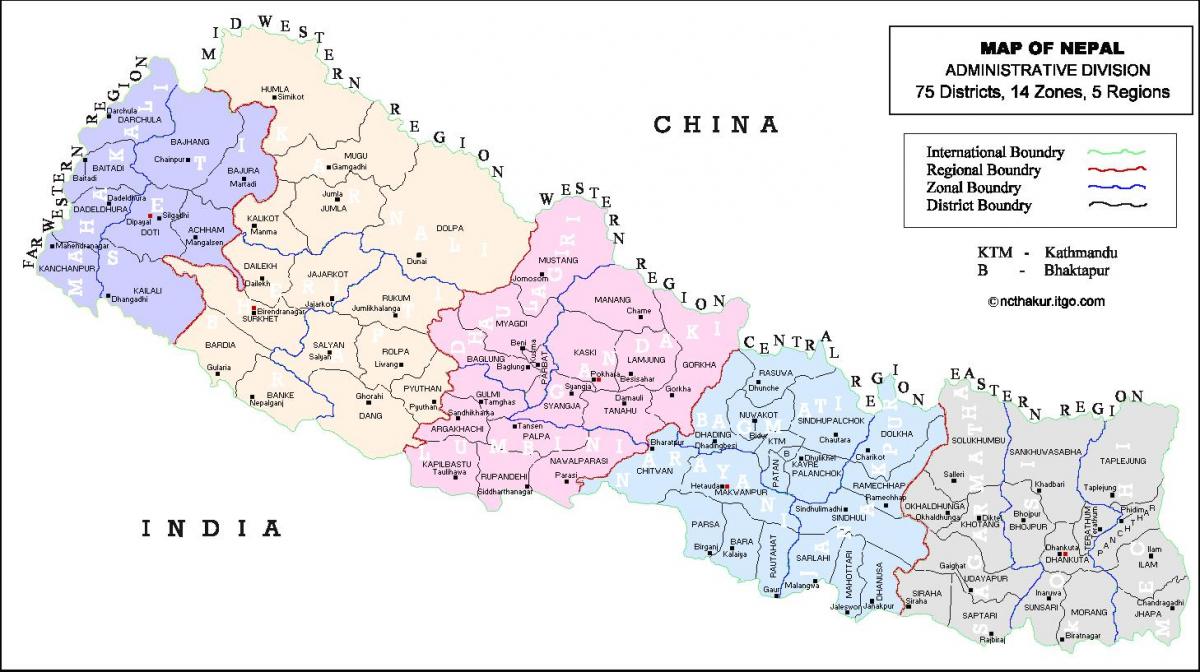 nepal 75 districte mapa
