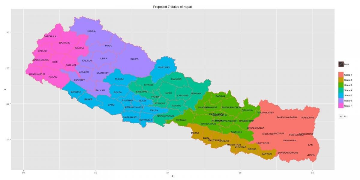 nova nepal mapa amb 7 estat