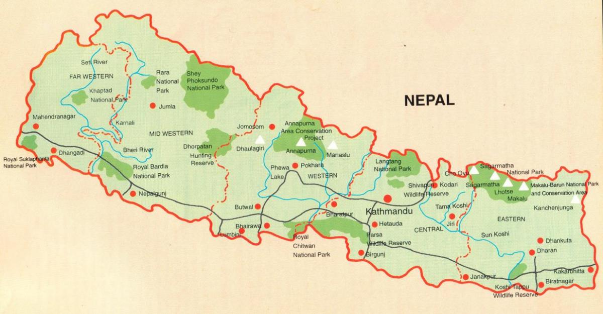 mapa del nepal amb llocs turístics