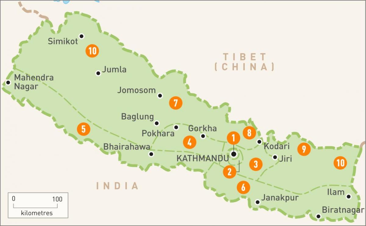 nepal mapa amb les regions