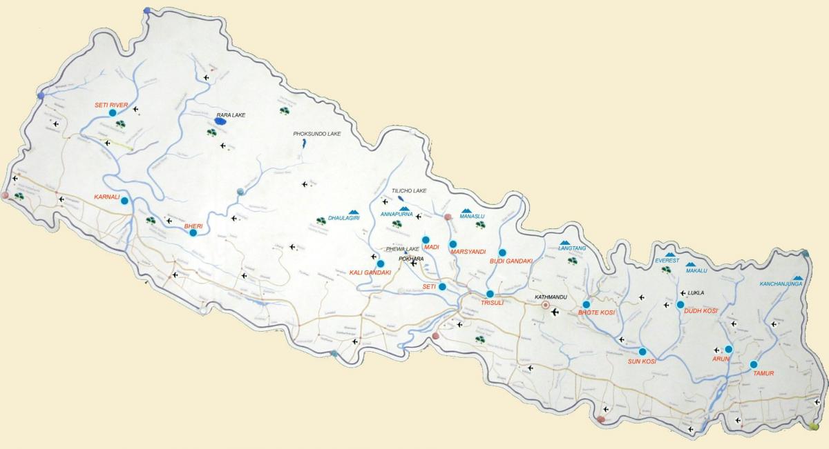 mapa del nepal mostrant rius