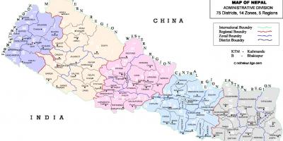 Nepal mapa polític amb districtes