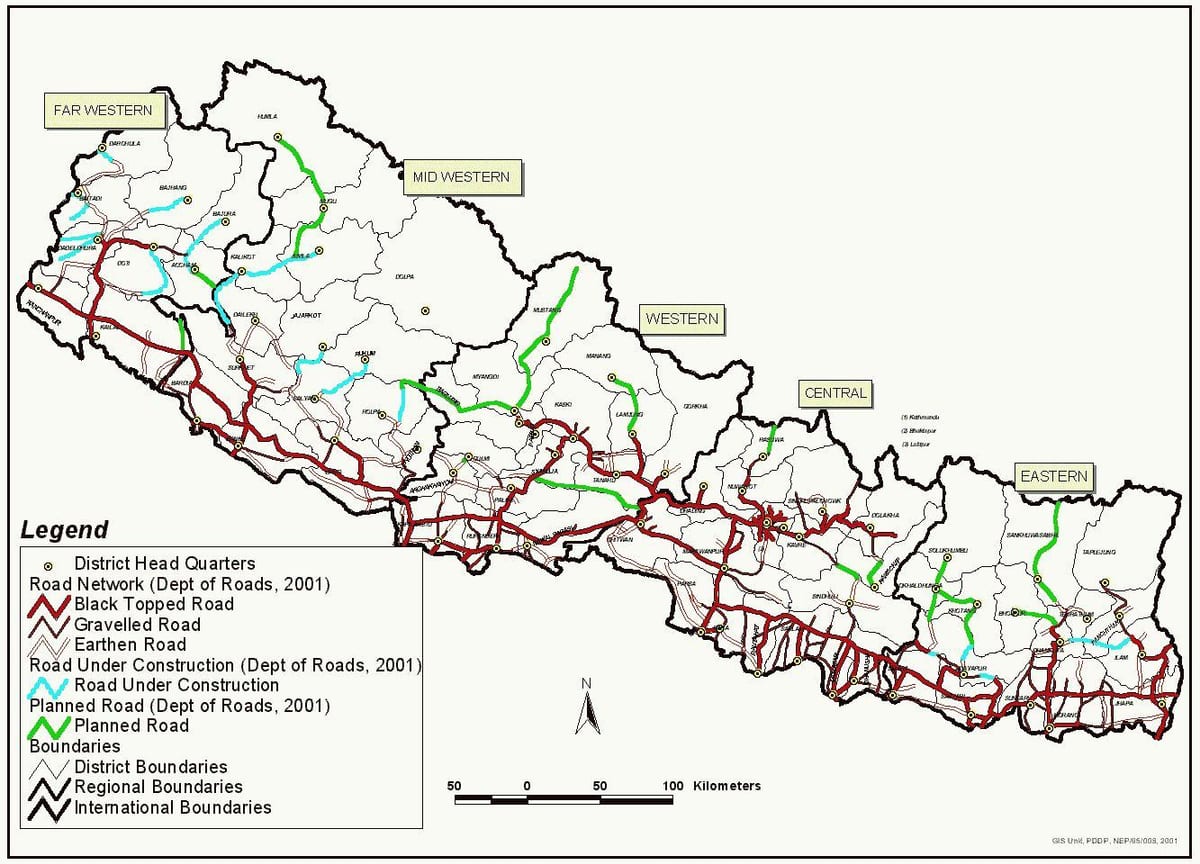 nepal mapa amb la carretera