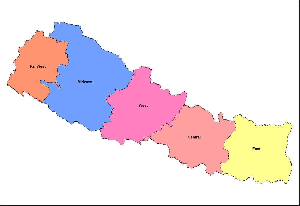 mapa de l'est de desenvolupament de la regió del nepal