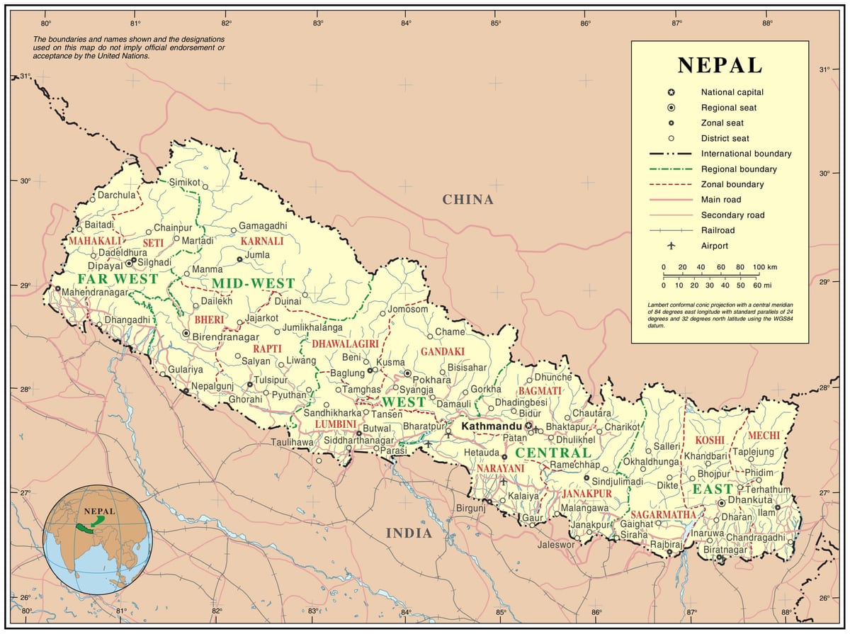 mapa en línia del nepal