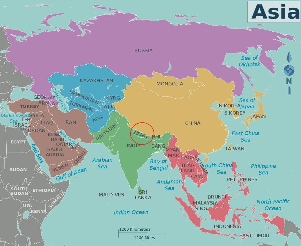 mapa del nepal i països de l'entorn