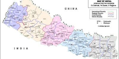Nepal 75 districte mapa