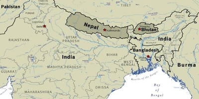 Mapa de bhutan nepal i el tibet