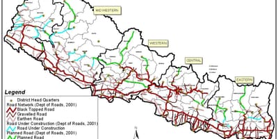 Mapa del nepal mostrant carreteres