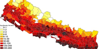 Nepal densitat de població mapa