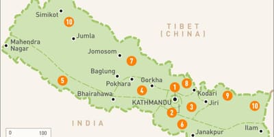 Nepal mapa amb les regions